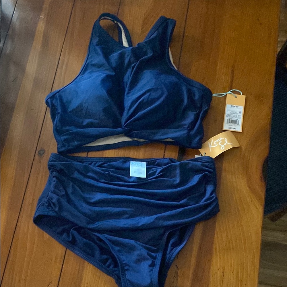 Navy Blue Kona Sol High-Neck Bikini Set